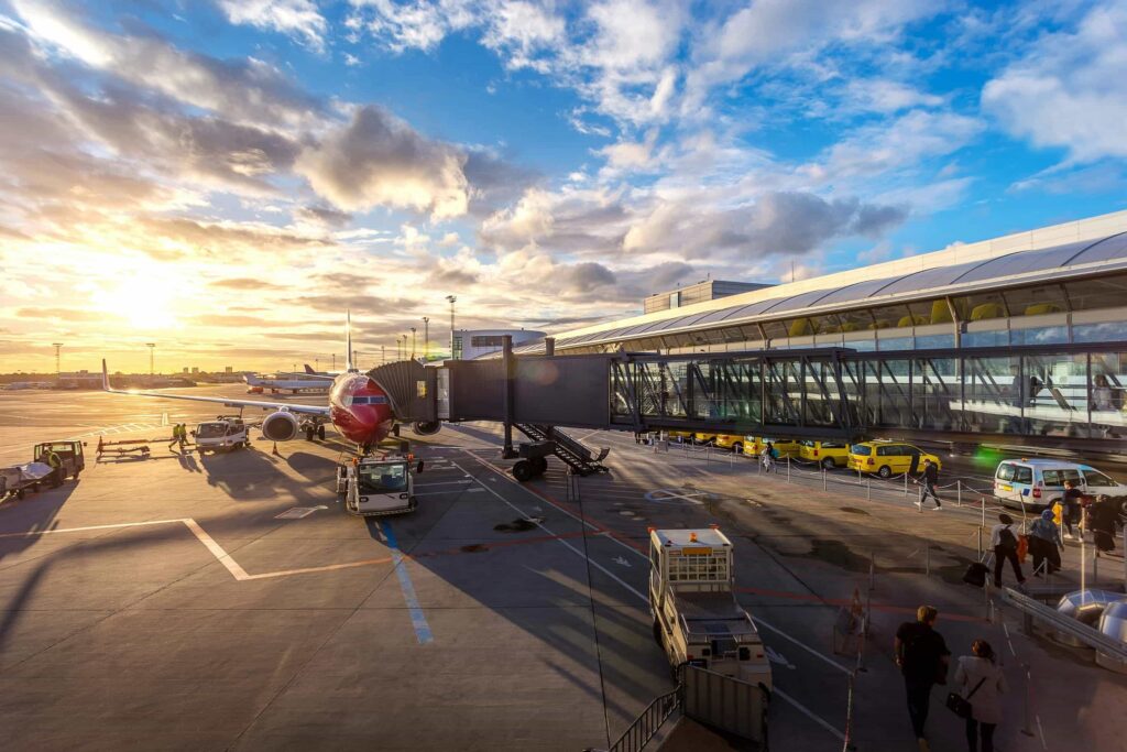 sunset view from outside an airport