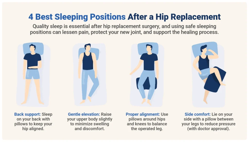 Best sleeping positions after a hip replacement graphic